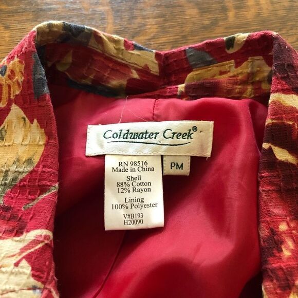 Coldwater Creek Red Floral Print Cotton Cottagecore Jacket Size PM - Picture 8 of 14